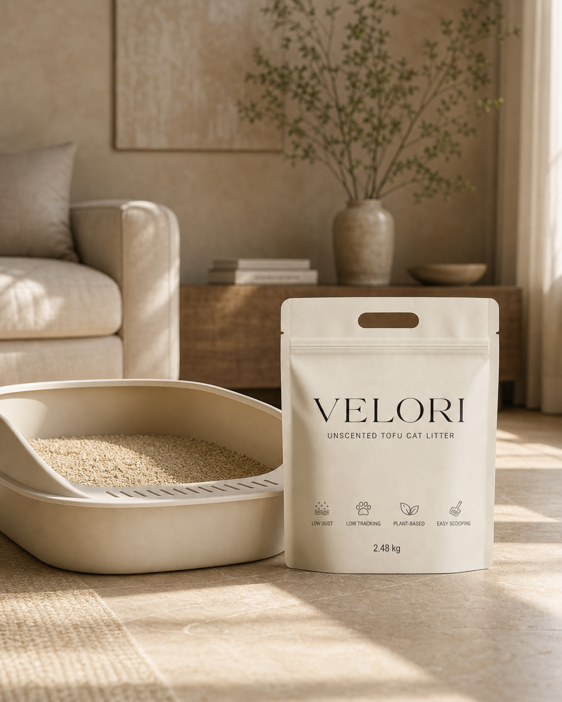 Velori-zak in een warm interieur