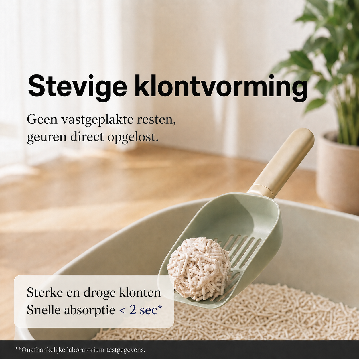 Een complete klont wordt eenvoudig uit de kattenbak geschept