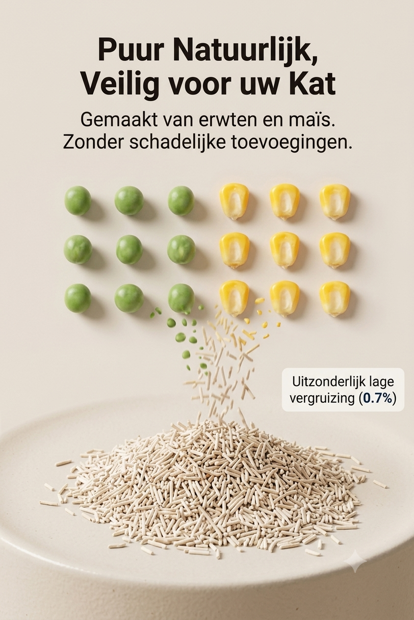 Natuurlijke kattenbakvulling van erwten en maïs